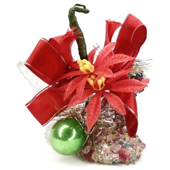 Mid Century Modern Christmas Corsage Poinsettia Bell & Mercury Glass Balls 1950s - Picture 1 of 9